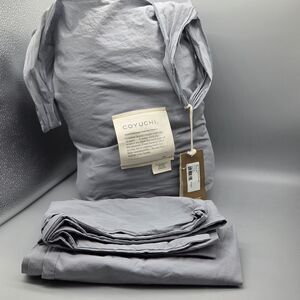 Coyuchi 100% Organic Percale Cotton Cal-King Sheet Set Steel Blue 300TC GOTS New